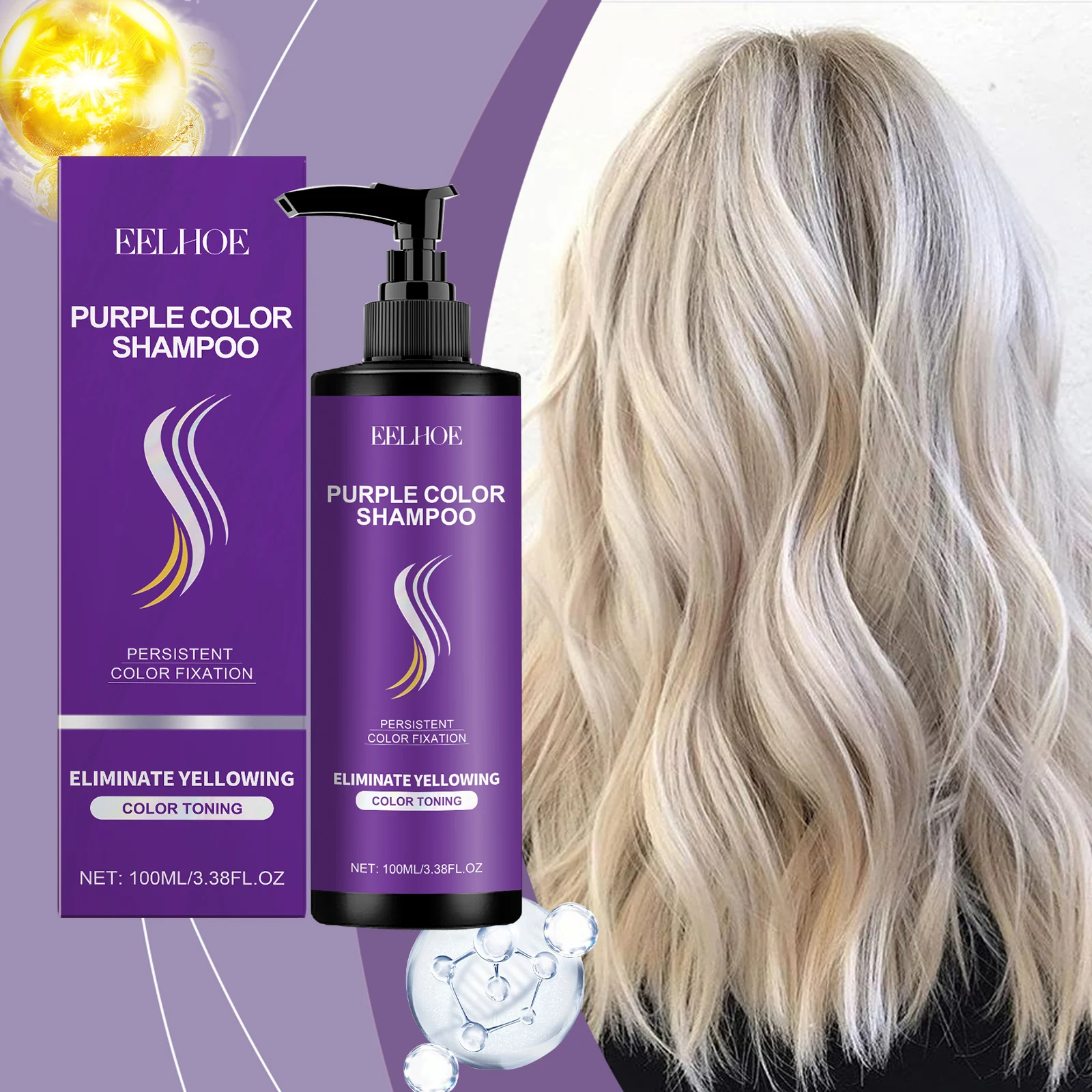 

100ml Eelhoe Nourish Fix Purple Shampoo Treat Dry Damage Long Last Hair Color Daily Smooth Moisturize Repair Condition Shampoo