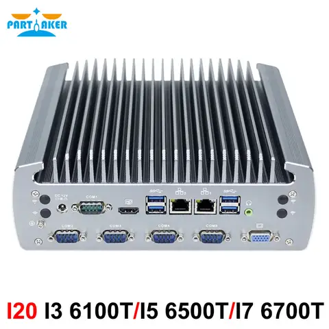 Computer industriale senza ventola Partaker I3 6100T I5 6500T I7 6700T con 2 Lan e 6 COM Supporto CAN Bus per uso medico e automazione