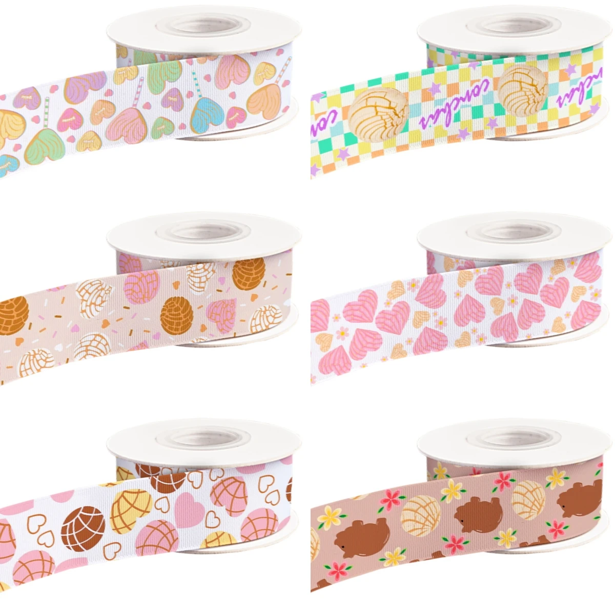 Mexican Food Conchas Shell Shaped Bread Pattern Grosgrain Ribbon Satin Ribbon for Cheer Bows Girl Hair Bows Cartoon DIY Craft