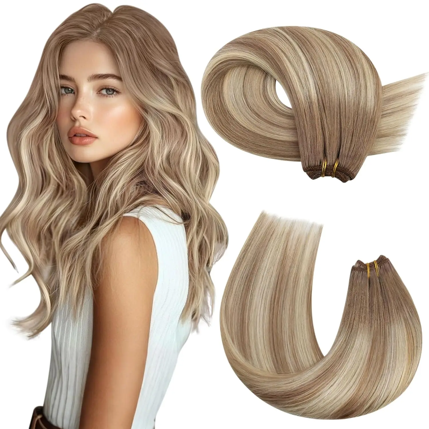 Moresoo Inslag Extensions Human Hair Weave In Dubbele Wefted Bundels Machine Remy Haar Balayage Haarstukken Voor Vrouwen Straight menselijke haar uitbreidingen haarstukken met echthaar 100 human hair