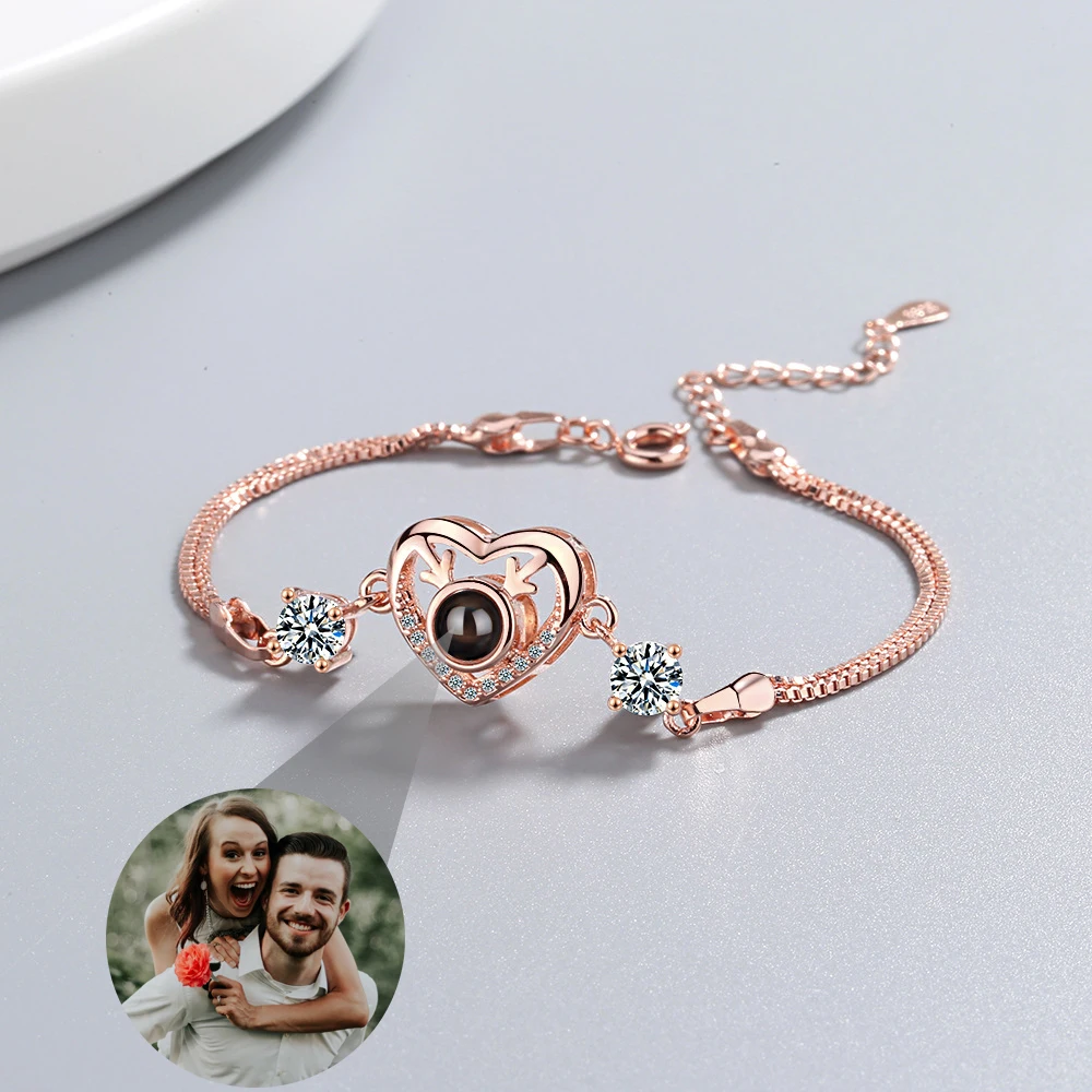 Customized 925 Sterling Silver Projection Photo Bracelet Custom Memorial Personalized Bracelet Jewelry Women Anniversary Gifts