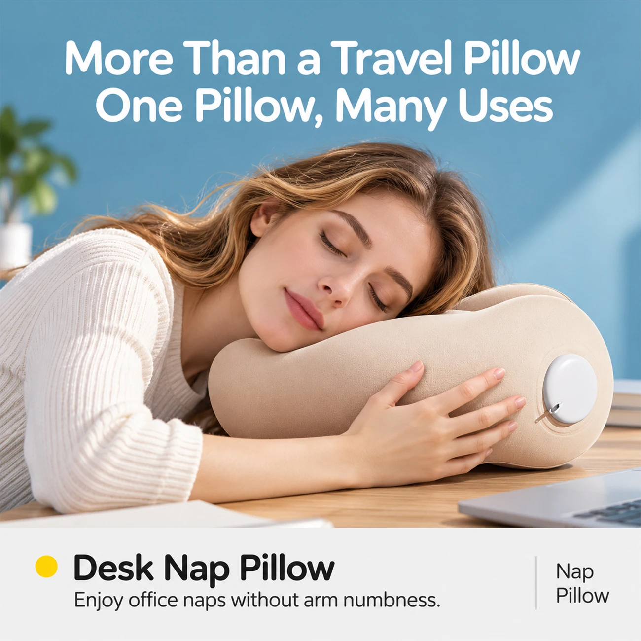 1PC Inflatable Travel Pillow, U Shaped Neck Pillow with Built in Pump, Portable Neck Support Cushion for Airplane Travel Office