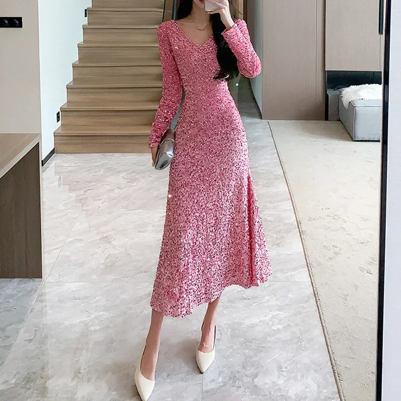 Party Dress Women Sexy V Neck Long Sleeve Dresses Slim Elegant Ladies Night Club Party Fishtail Dress Vestidos