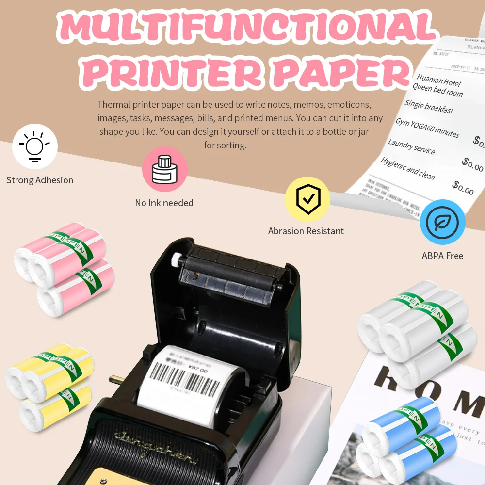 Mini Printer Thermal Paper Label Sticker Colorful Adhesive Self-adhesive Paper for Wireless Bluetooth Photo Inkless Printer 57mm