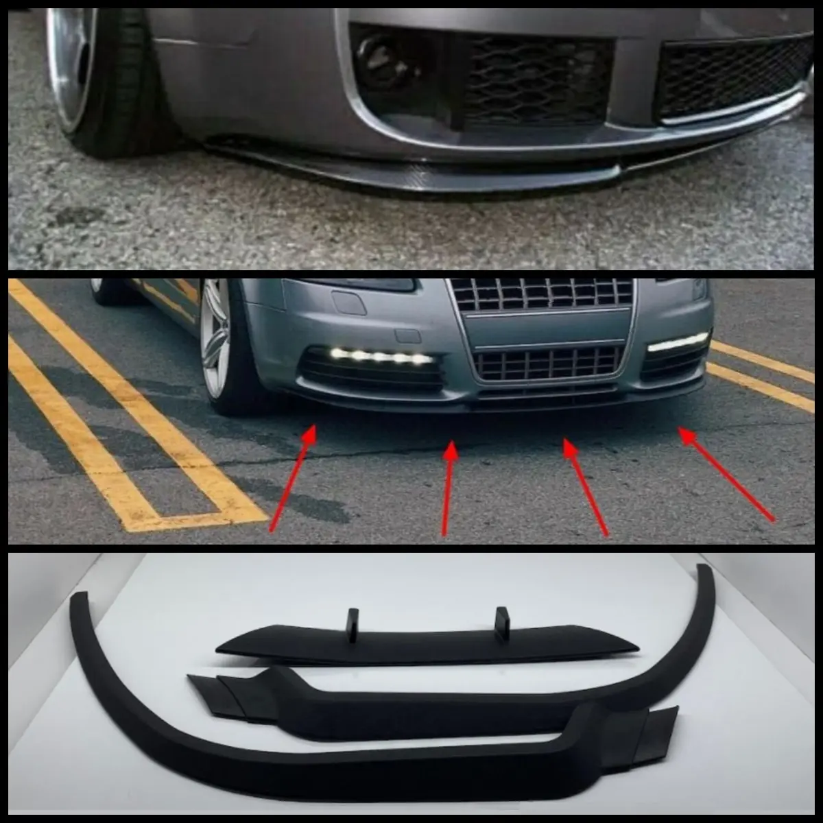 For Audi A6 C6 S6 RS6 S-Line CUPRA R Front Bumper Lip Universal 3PCs Diffuser Black Bumper Lip Spoiler Body Kit Tuning Protector