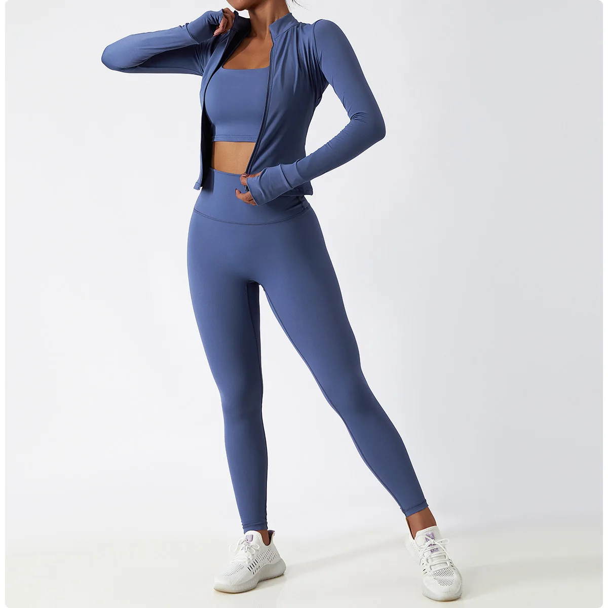 Breathable Quick-Drying Zipper Long-Sleeved Nude Fitness Jacket Training Outerwear Tight-Fitting Running Sports Women's Top