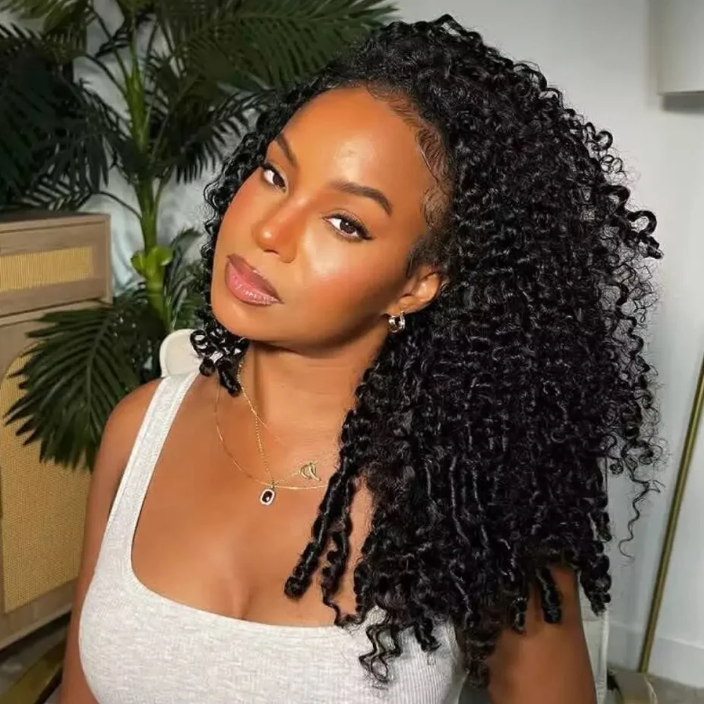 Pelucas de cabello humano sin pegamento, peluca con diadema rizada, actualización 3 en 1, media peluca con cordón, Clip sin costuras, volteado para mujeres