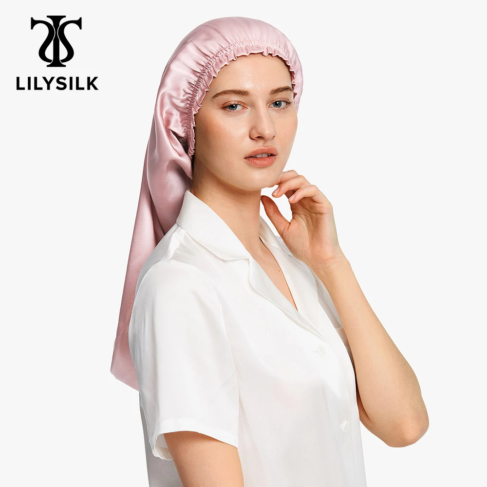 LILYSILK Silk Bonnet For Sleeping Pure 100 Women Luxury Extra Long Night Cap for Hair Care AccessoriesTurban Free Shipping