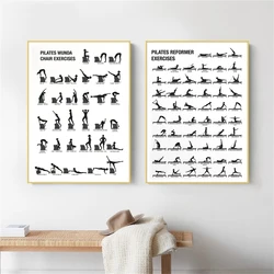 Black White Pilates Simple Wall Art Canvas Painting Pilates Workout Chart Prints For Aesthetic Living Room Pilates Studio Decor