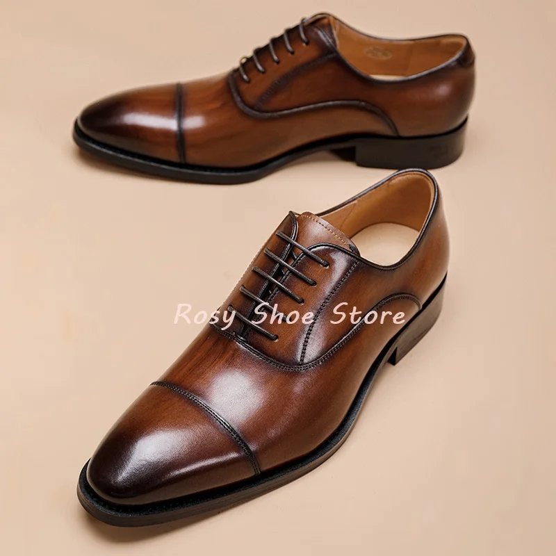 

New Men's Brown Three Connectors Pointed Toe Business Leather Shoes Business Meeting Formal Leather Shoes Daily Office Shoes