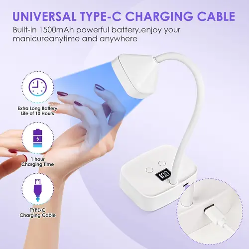 Imagen 2 del producto Lámpara de uñas inalámbrica LED UV secador de uñas recargable detección automática Control táctil luz de uñas de secado rápido 360 °   Lámpara de mesa flexible