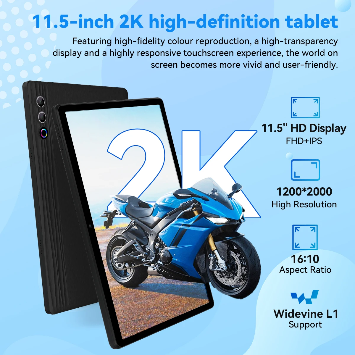 11.5 Inch Tablet PC G9 Octa‑Core A733 Android 15 30GB(6+24GB) RAM 128GB UFS ROM Widevine L1 8400mAh Dual Camera OTG WiFi BT5.3 US Local Warehouse