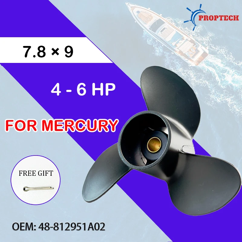 For Tohatsu Mercury 4-6hp 7.8*9 Outboard Propeller Aluminum Alloy Screw 3 Blade Boat Accessory 12 Spline Marine Engine Part