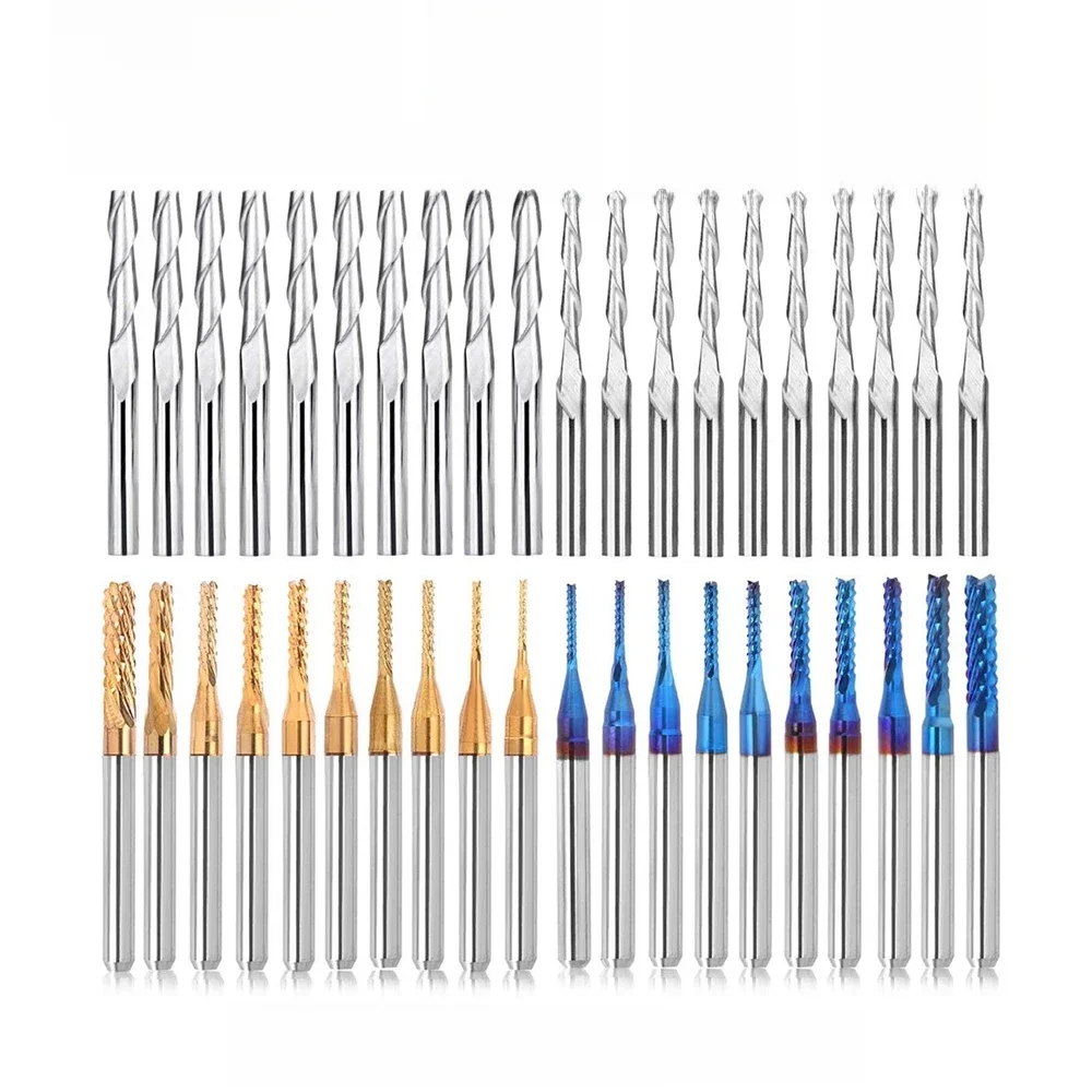 Twotrees Schaftfräser Gravur Bits Set Nano Blau beschichtet CNC Fräser Schneiden Fräser 1/8" Schaft Hartmetall Fräswerkzeuge