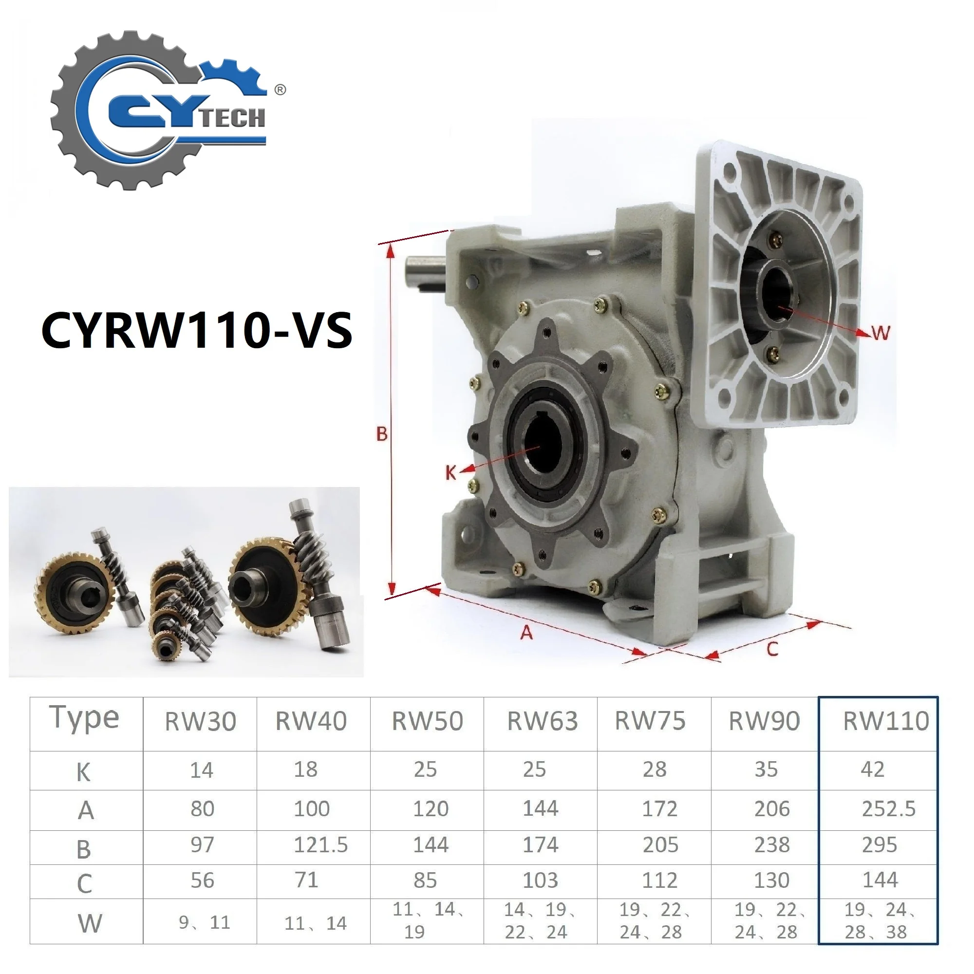 CHENYUE Worm Gearbox NMRW110-VS  CYRW110-VS Input 19/24/28/38 Output 42mm Ratio 5-100  Tin BronzeFree Maintenance