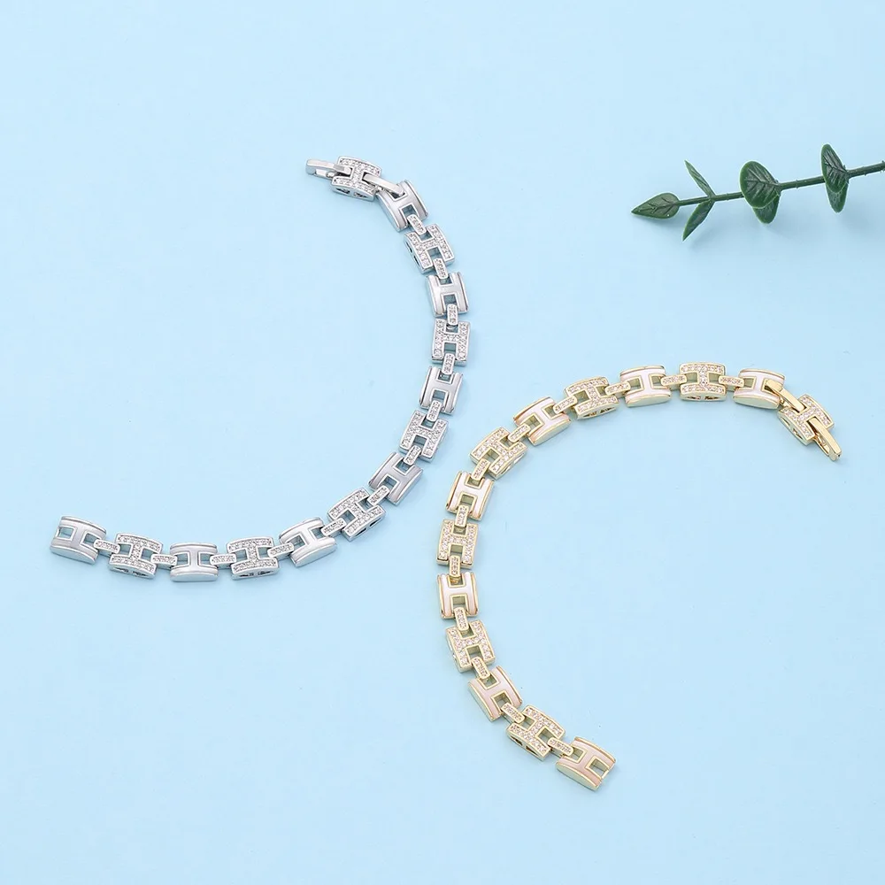 

Luxury Geometric Link Bracelet for Women Gold Silver Color Iced Out Zircon Chain