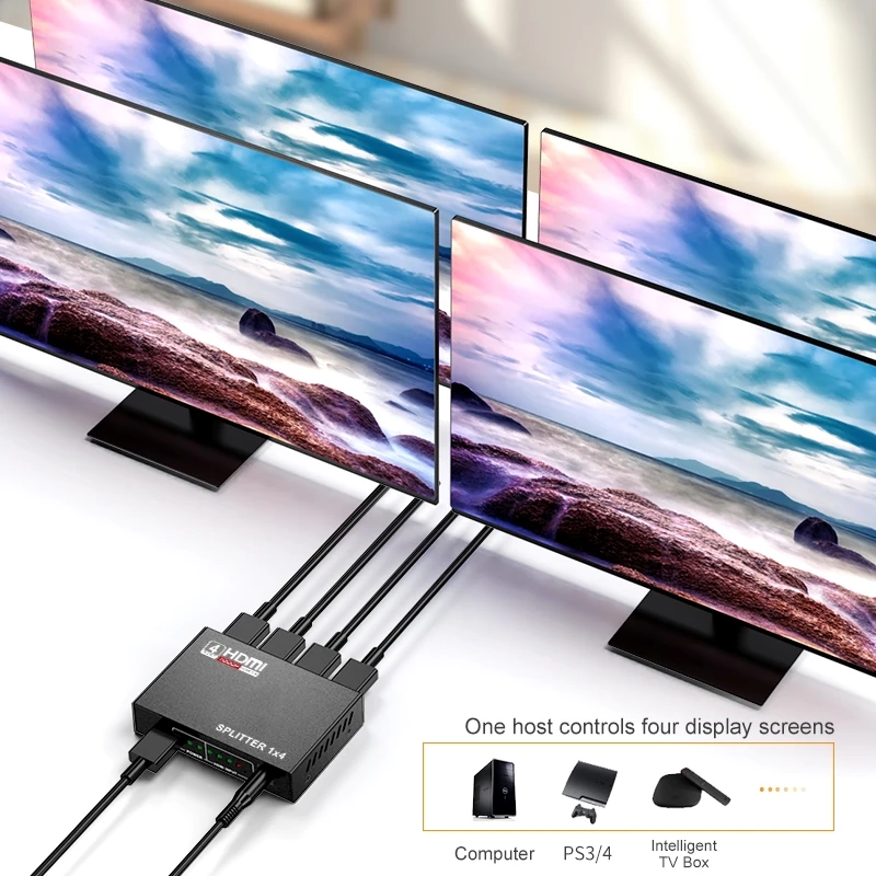 4K Stable Undistorted HDMI Splitter 1 in 4 Out Ultra Clear Video Splitter HDMI Box PC Monitor Projector Laptop Video Distributor