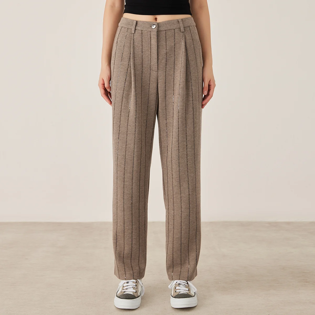 

KL7523333 Luxury Women's Straight Fit Striped Wool Blend Casual Pants Business Fashion Loose Trousers