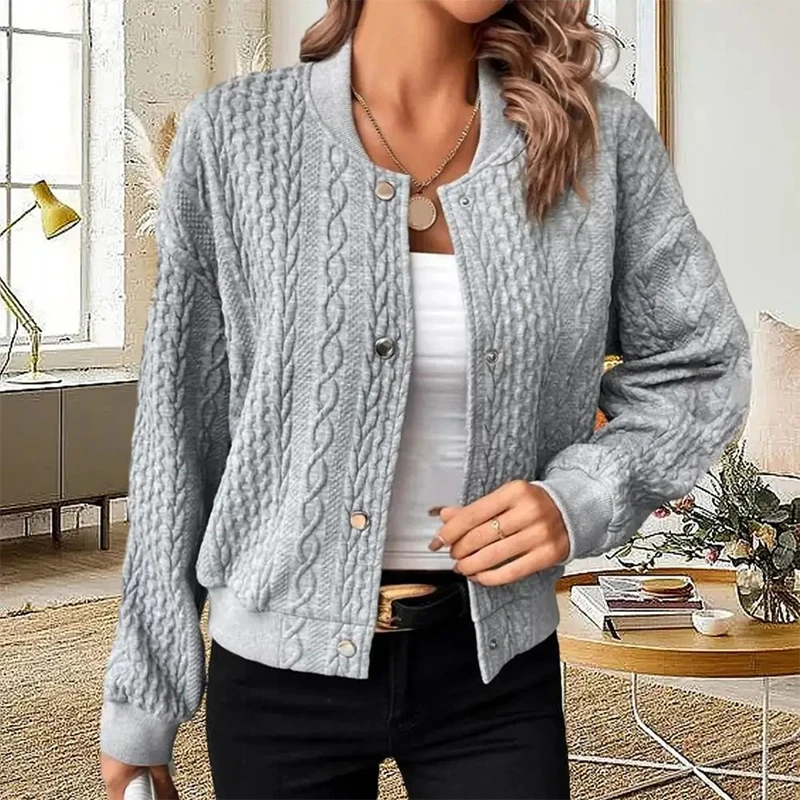 Stylish Single Breasted Cardigan Women\'s Baseball Jacket Fashionable Knitted Long Sleeve Slim Jacket Autumn Solid Color Jackets