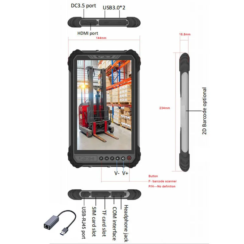 8 Inch Rugged Windows Tablet 8G RAM 256G ROM NFC WIFI GPS 4G LTE 2D Barcode Scanner Industrial Waterproof PC