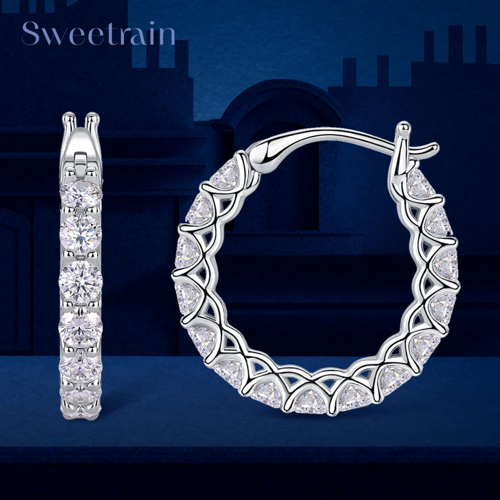 

Sweetrain 3 мм все серьги-кольца из муассанита 925 серебряные серьги из белого золота для женщин классические блестящие свадебные украшения