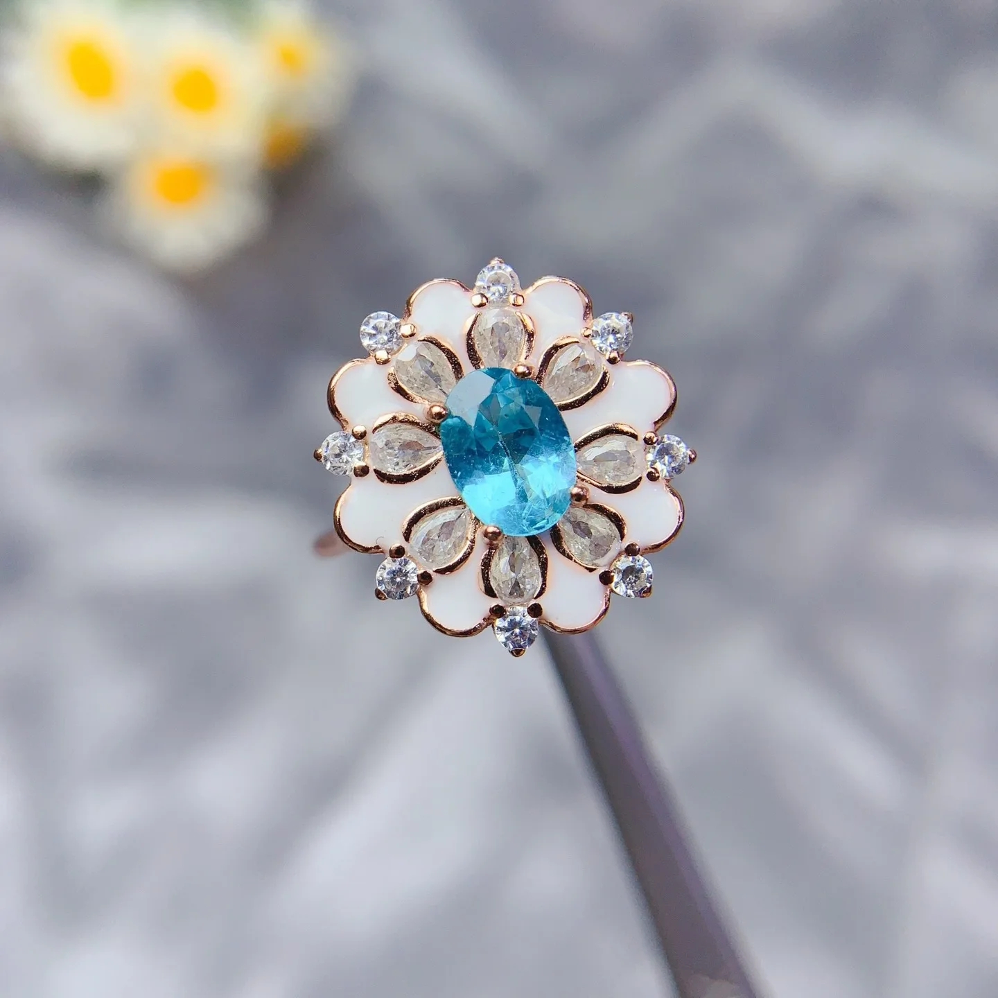 

KJJEAXCMY Boutique Jewelry Girls' Natural Apatite Gemstone Ring 925 Pure Silver Plated Rose Gold Christmas Gift for Girlfriend