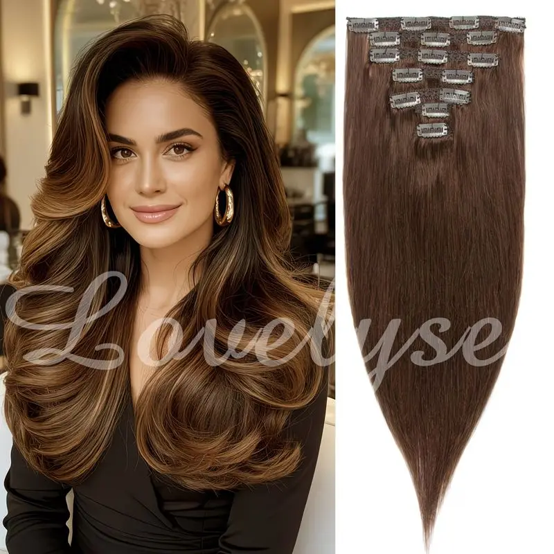 

7Pcs Clip in Hair Extensions 90G Human Hair Silky Straight Remy Natural Color Hairpiece for Women