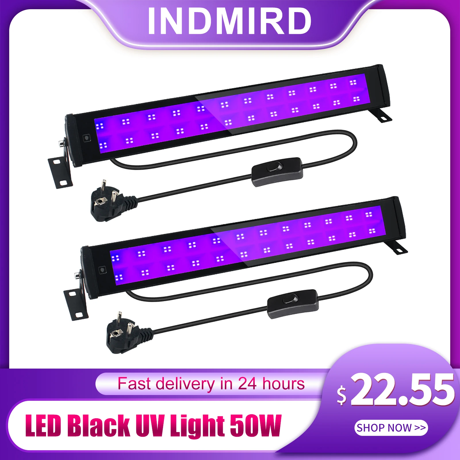 Lumière LED UV noire avec interrupteur à barre lumineuse, lueur dans le noir, fournitures de fête pour Halloween, affiche structurels ente, scène, 50W