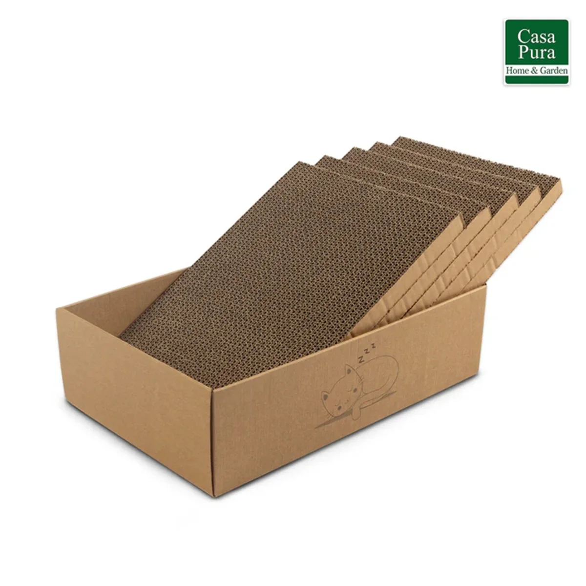 Katzenkratzbox Tiger 43,5x29,5x14 cm mit 5 Kratzbrettern aus Wellpappe Kratzmöbel für Katzen Krallenpflege Kratzkarton langlebig Möbel Schutz Katzenbett Spiel & Ruheplatz Austauschbar Kratzpads