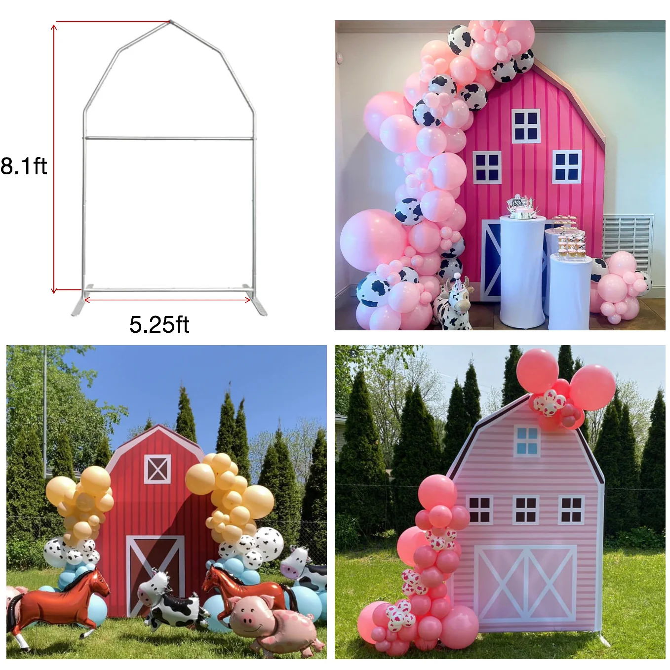 Aluminum Alloy Material Birthday Baby Shower Party Decoration Farm Barn Arch Backdrop Frame Stand Cover