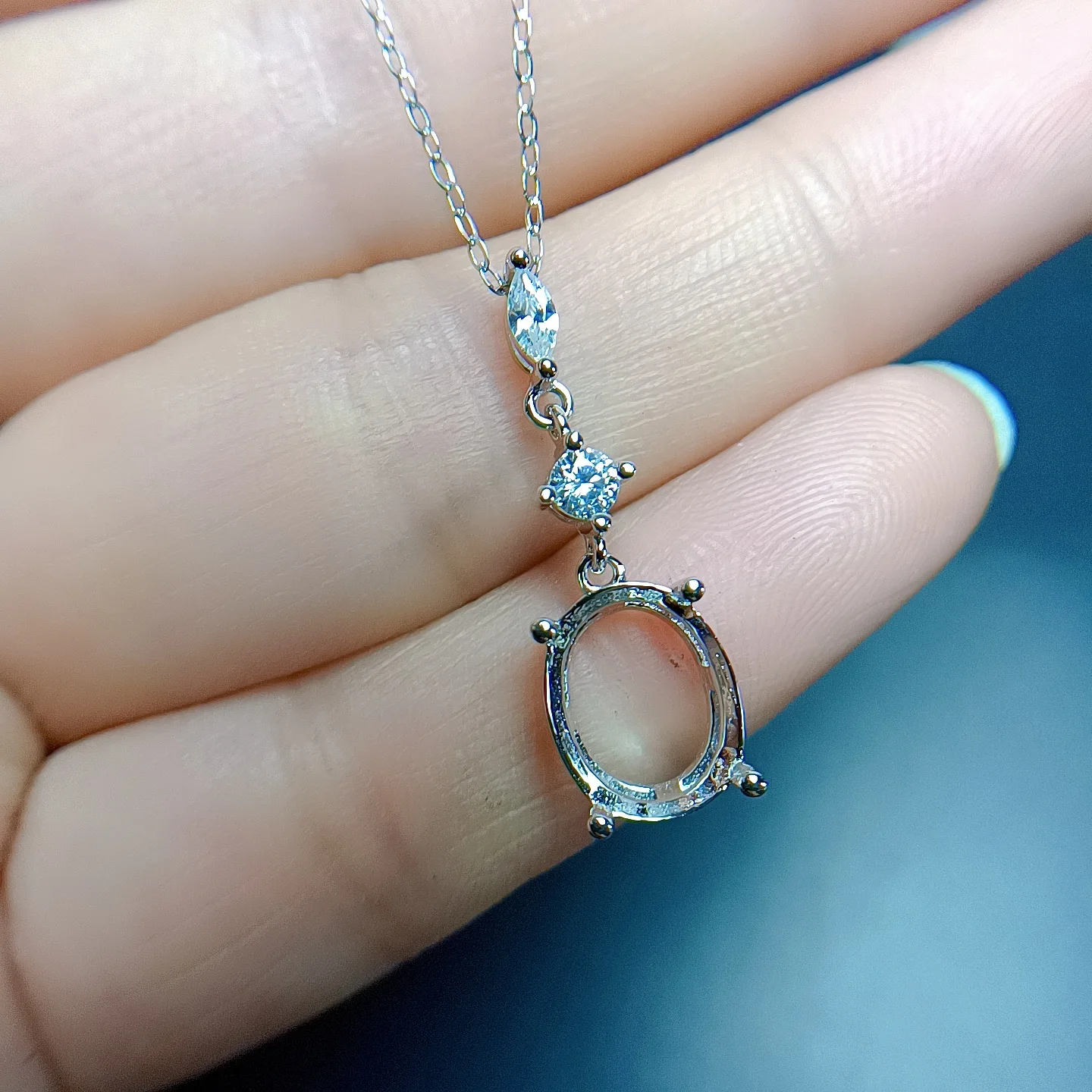 S925 silver pendant with oval shape, 8 * 10mm silver tray plated with 18K white gold, rose gold, and 3 colors for women
