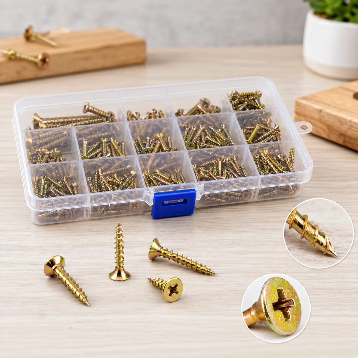 280pcs M3.5 Self Tapping Screws Set, Multi-Size Phillips Flat Head Color Zinc Plated Wood Screws Kit with Storage Box for DIY Home Repair & Hardware Projects