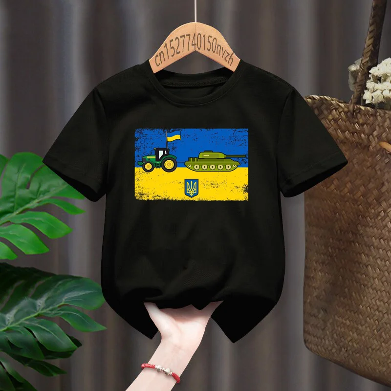 Ukrainian Farmer Steals Tank Print Red Kid T-shirts Children Baby Black Harajuku Kawaii Clothes Boy Girl Tops Gift Present