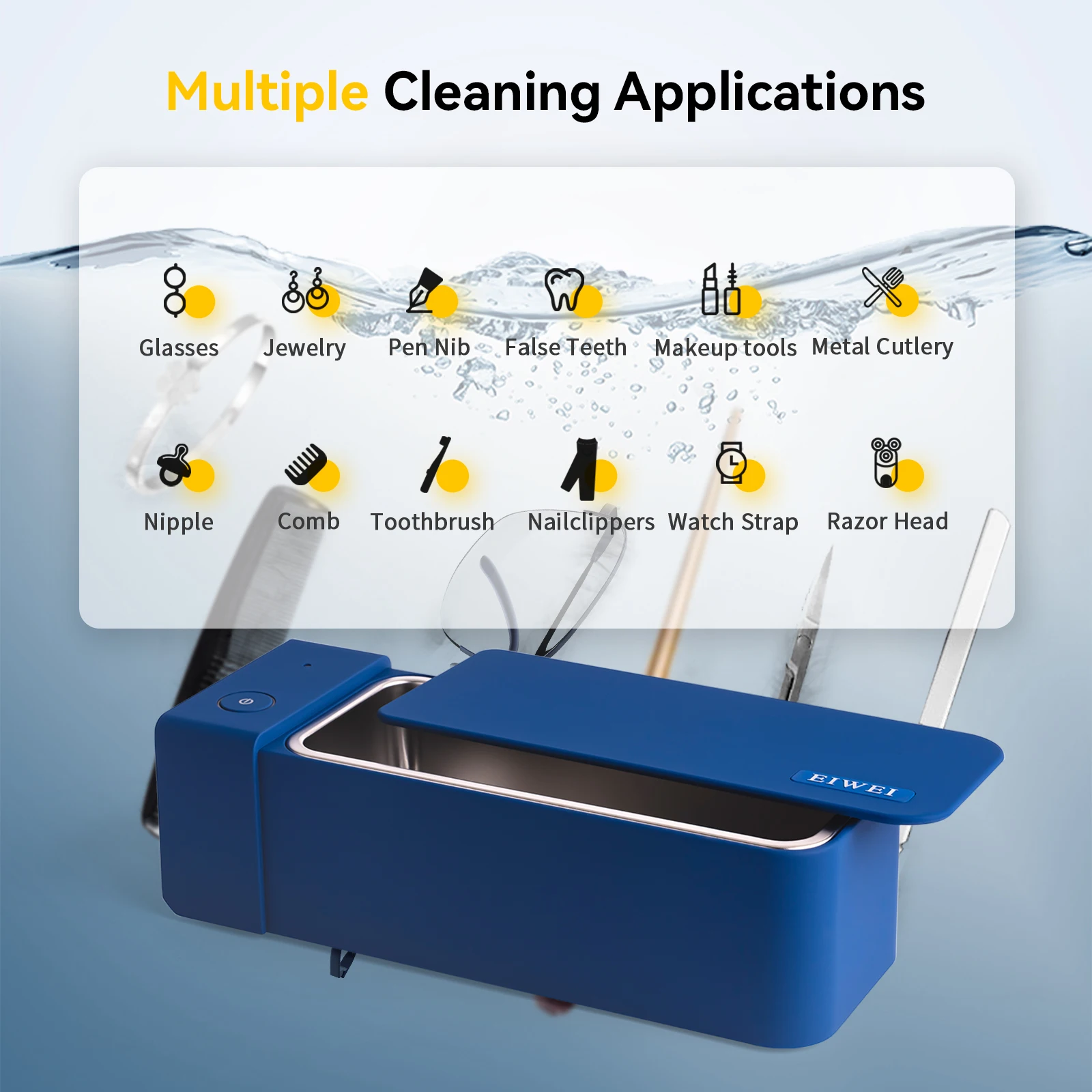 Eiwei-超音波ジュエリークリーナー,50KHz,600ml,ジュエリークリーナー,リング,ペンダント,アイライナー