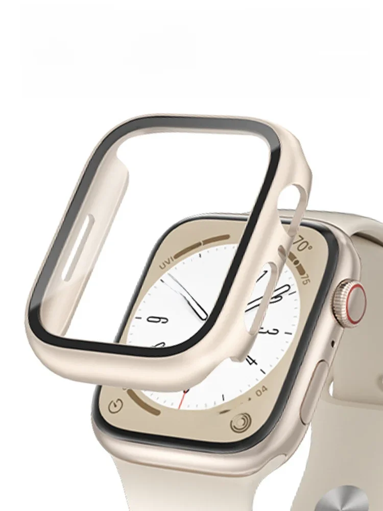 Vidro + capa para apple watch 8 7 45mm 44mm 41mm 40mm capa protetora de tela pc iwatch série