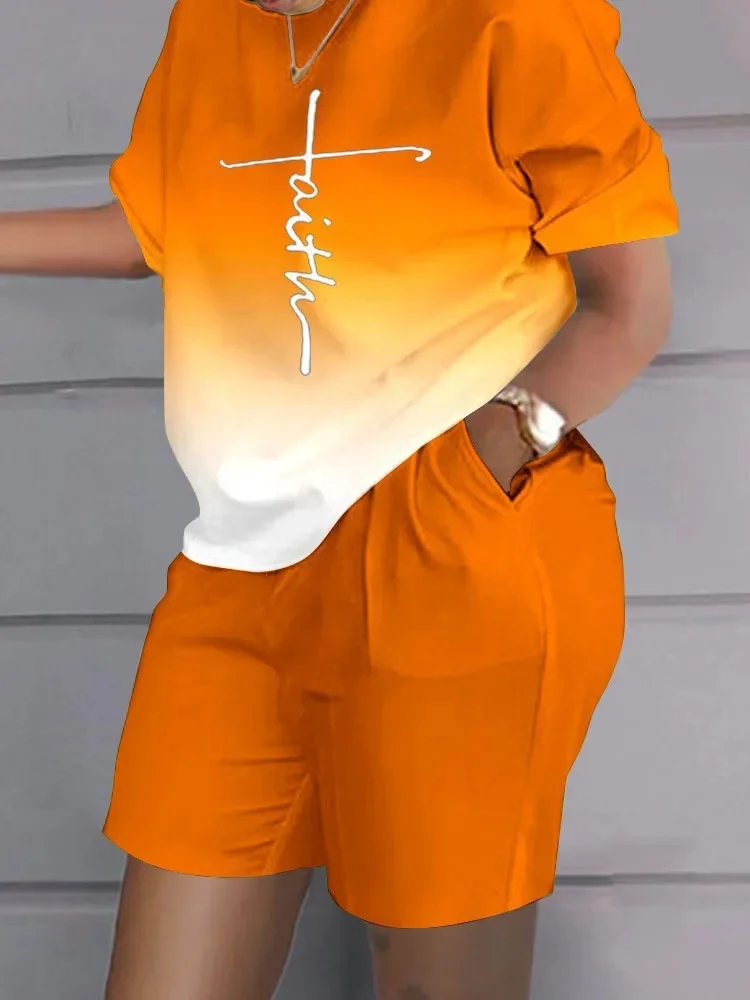 T-Shirt damski 2-częściowy zestaw letni elegancki Casual białe bluzki z krótkim rękawem szorty kieszenie damski garnitur Streetwear ubrania damskie — zdjęcie 2