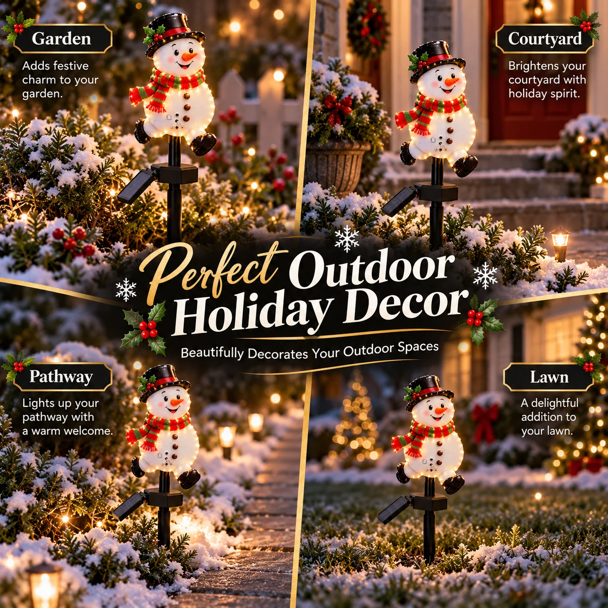 Solar Snowman Garden Stake Light LED Waterproof Outdoor Christmas Pathway Yard Lawn Holiday Decor