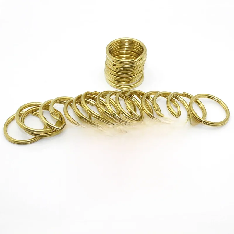 Porte-clés à Double boucle en laiton massif, anneaux fendus, 10-35mm, porte-clés, matériel artisanal en cuir, bricolage, 5 pièces