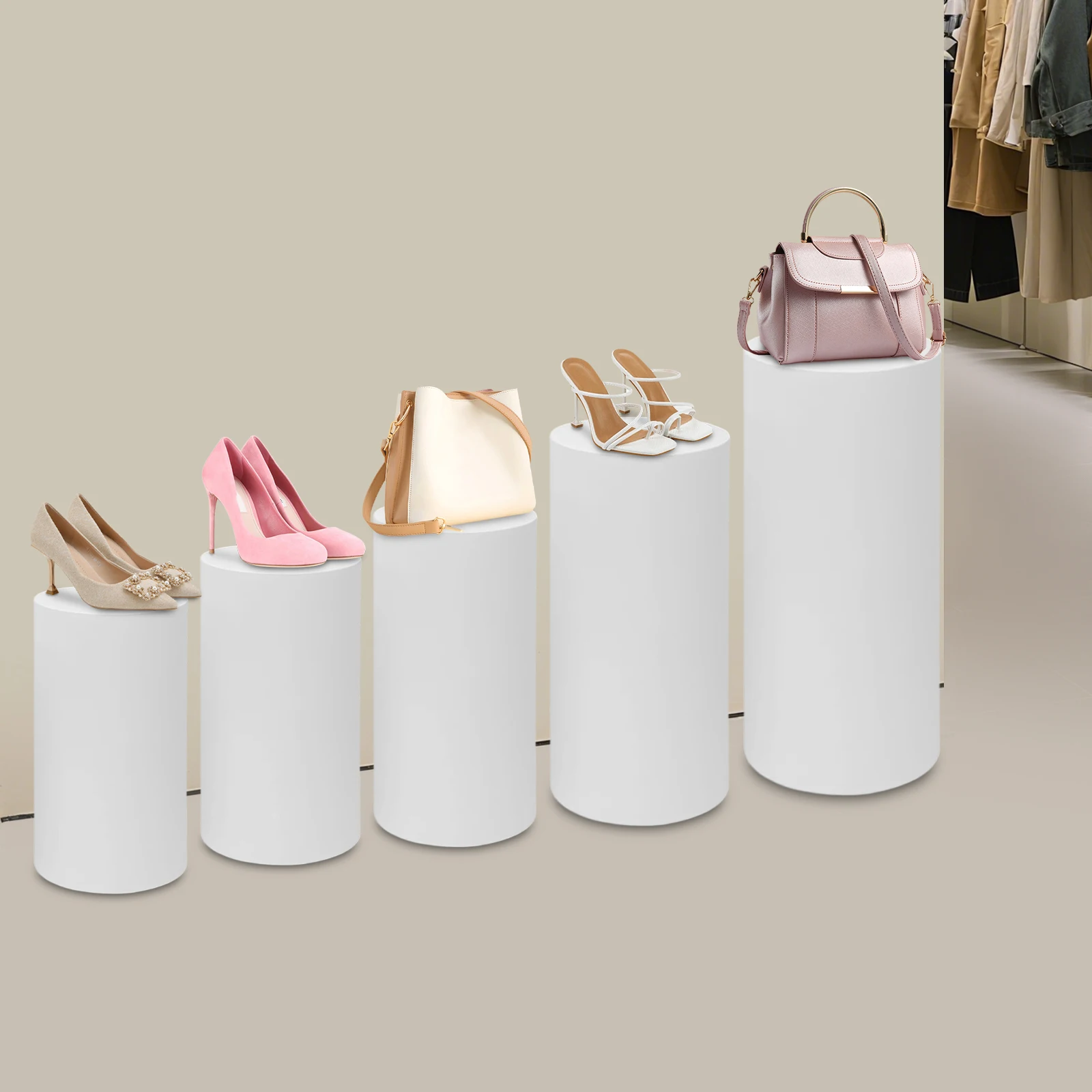 5 قطعة اسطوانة مستديرة بيضاء الركيزة حامل قائما بذاته اسطوانة معدنية الركيزة حفل زفاف عيد ميلاد كعكة زهرة عرض أعمدة