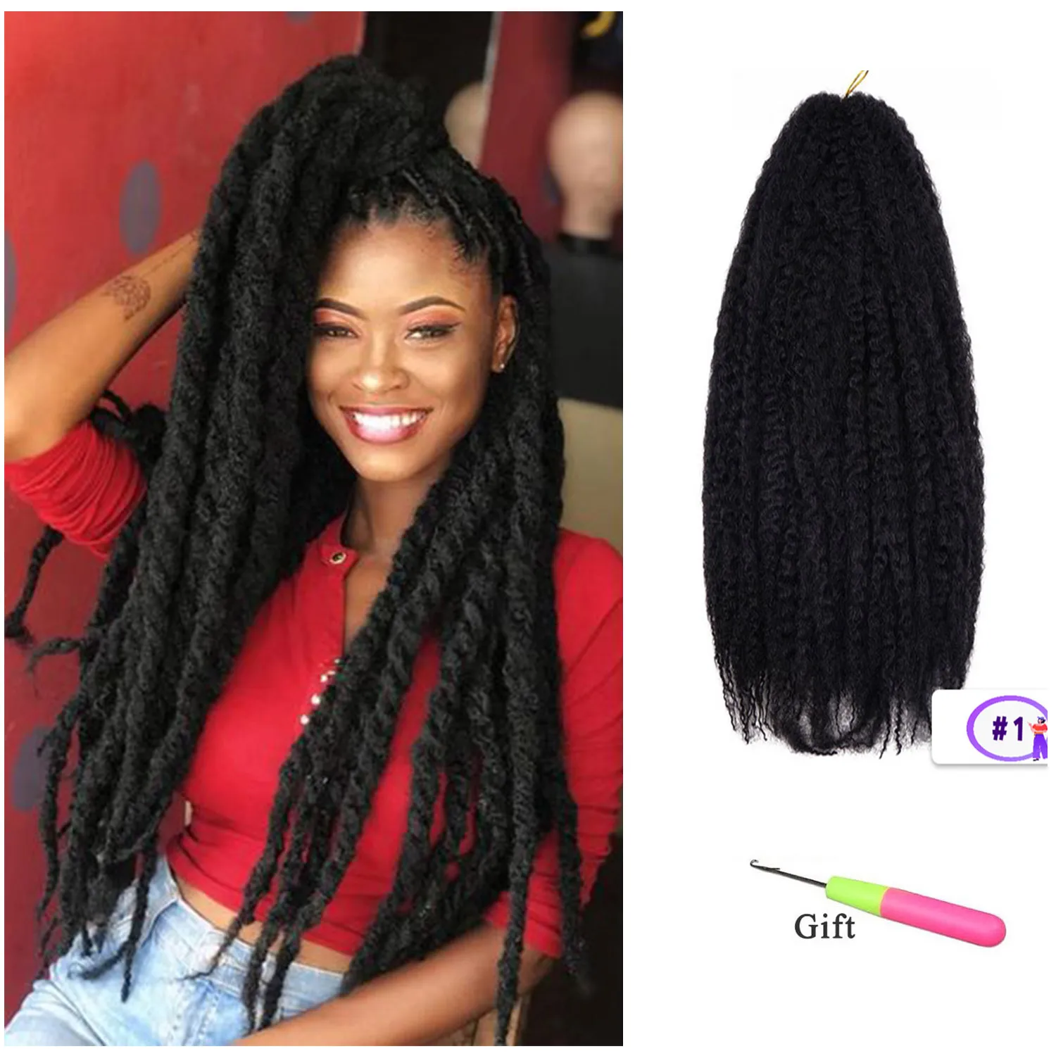 Marley Twist Braiding ผม 18 นิ้ว Marley ถักผม Braids ยาว Afro Kinky เส้นใย Kanekalon สังเคราะห์ Marley Hair Extensions