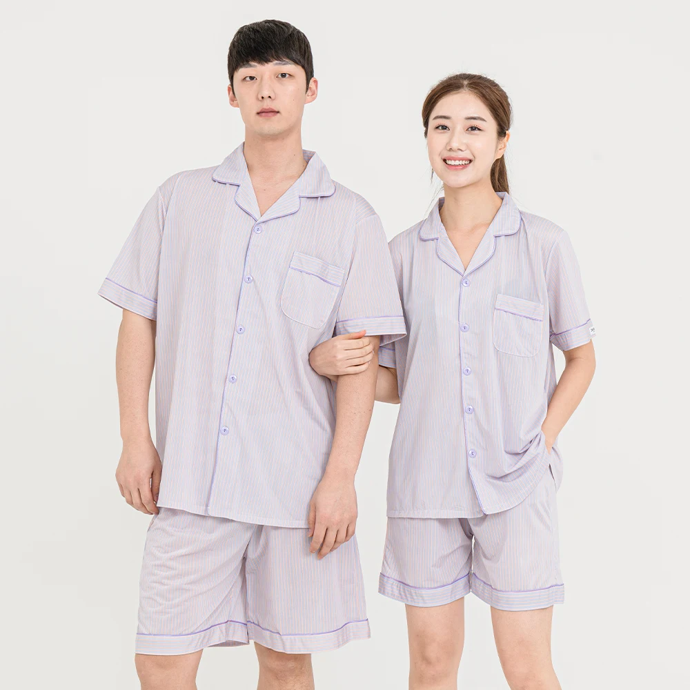 AONE Couple's Holmes Stripe Short Sleeve and Shorts Set / Pajamas / Pajama Set / Couple's Pajamas