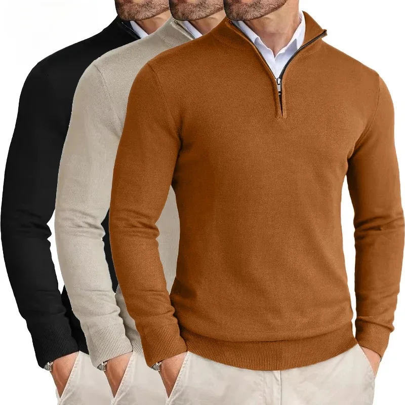 Herensweaters met kwartrits, slanke pasvorm, lichtgewicht trui, outdoor-tops met opstaande hals, halve coltrui, gebreid streetwear - afbeelding 2