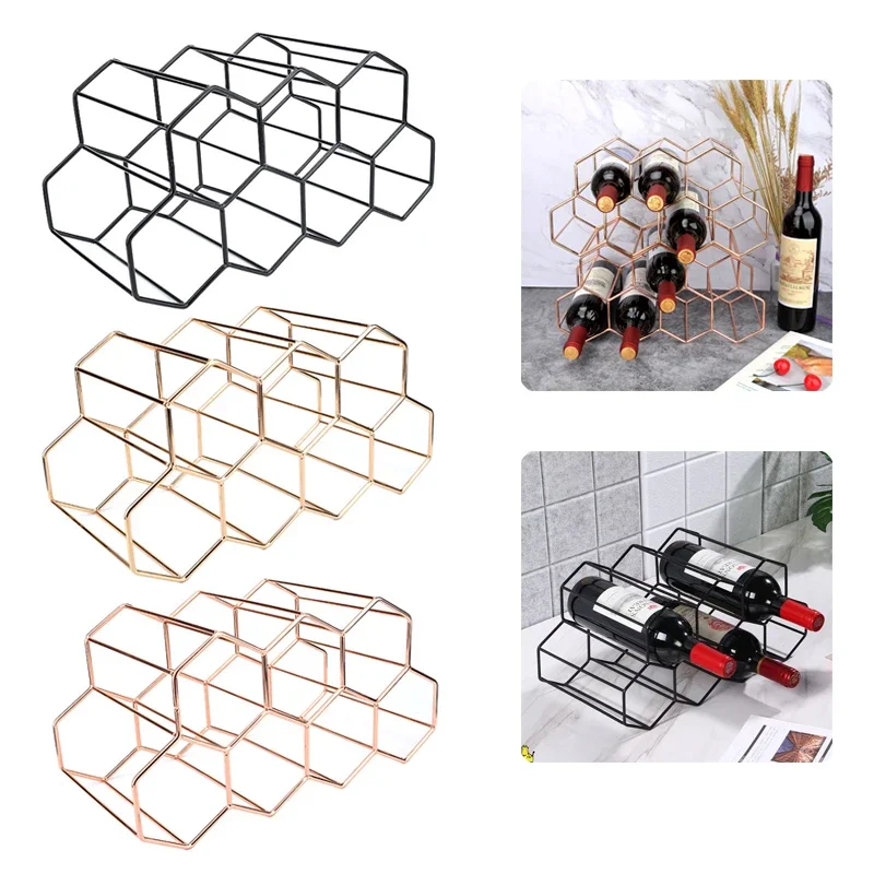 Moderne Metall Waben Wein Rack Wein Flasche Lagerung Beehive Tabletop Wein Rack Hexagon 9 Flasche