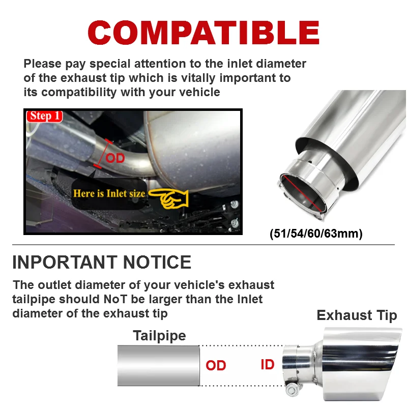 1 Pcs Universal Exhaust Tip Stainless Steel Exhaust Muffler Tip Tailpipe Oblique Customized Size Car Exhaust Tip Universal