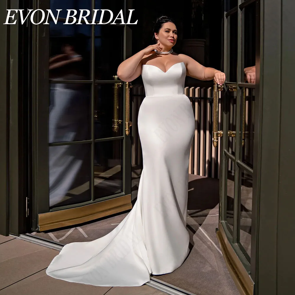 EVON BRIDAL Mermaid Plus Size Wedding Dress For Big Woman Satin With Bow Sweep Train Bride Gowns Custom Made Vestido De Noiva