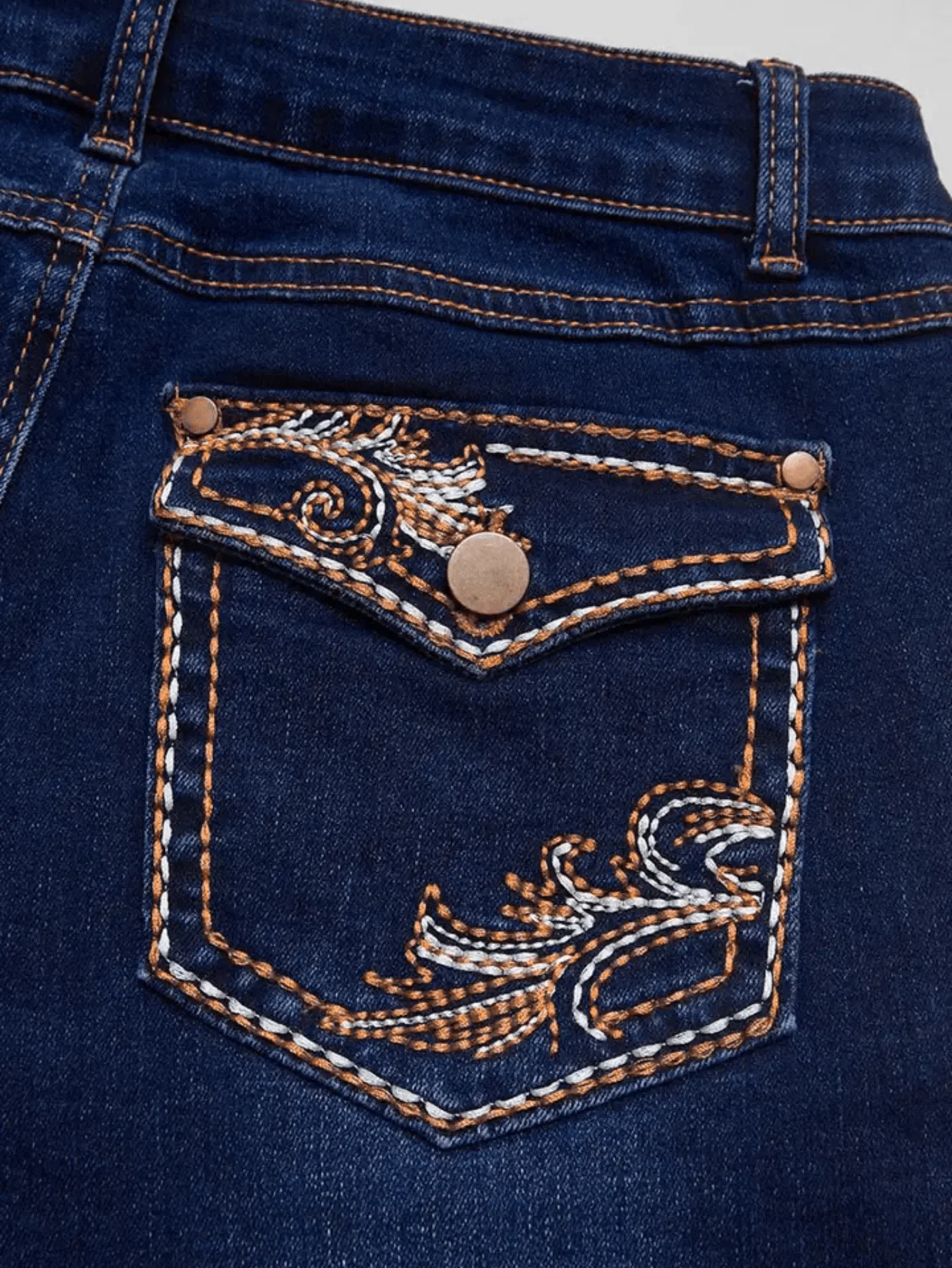 【HME】งานปักที่สวยงามบนกระเป๋าและขา ชุดลำลองสตรีแบบยืดและสวมใส่สบาย กางเกงยีนส์วินเทจสำหรับผู้หญิงสไตล์ตะวันตก