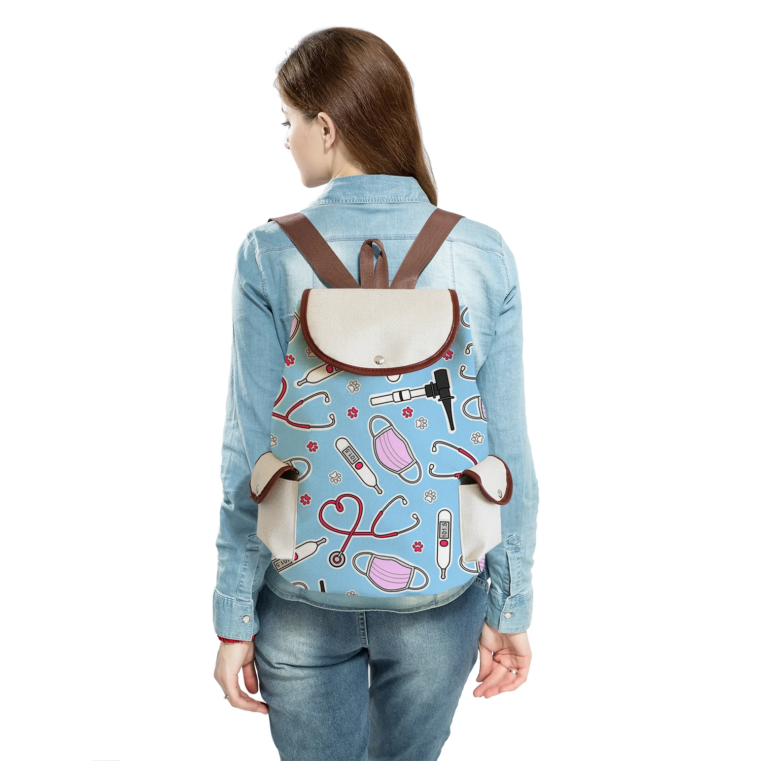 Cartoon Krankenschwester Arzt Mode frauen Rucksack Maske Thermometer Druck Schule Buch Tasche Eco Große Kapazität Reise Packt Freien