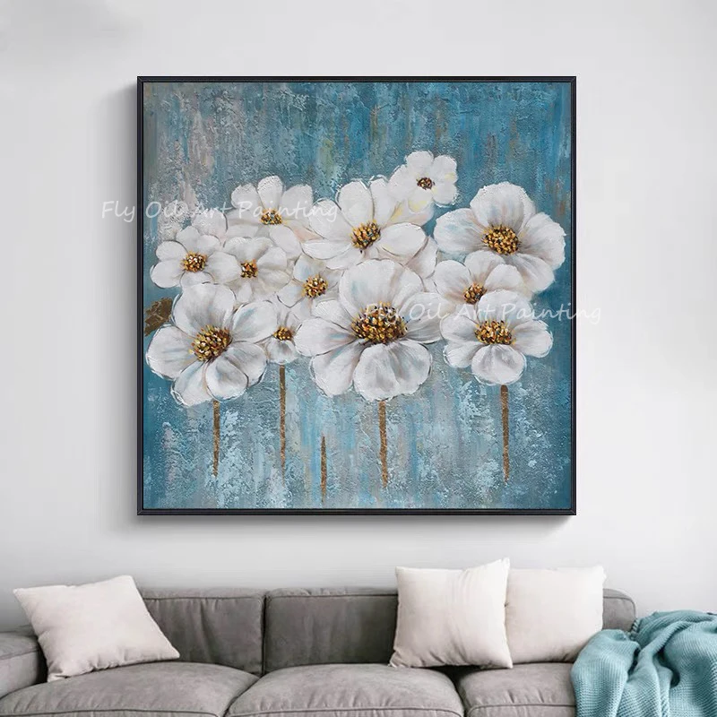 

Abstract White Flower Oil Painting On Canvas In Living Room Modern Wall Art Decorative Painting Gift decoration home luxe nordic