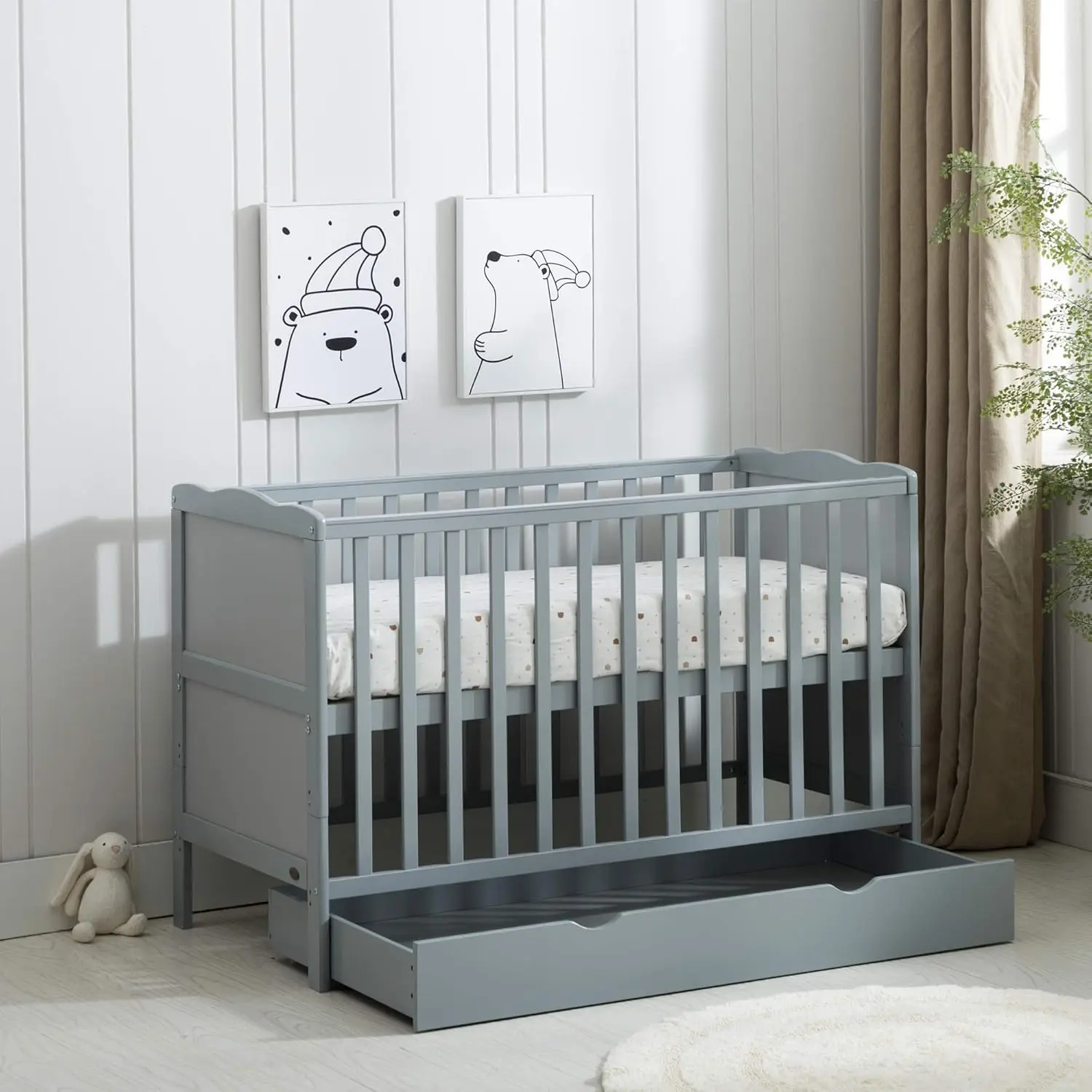 mcc direct Wooden Baby Cot Bed & Drawer & Aloe Vera Mattress (Orlando Drawer)