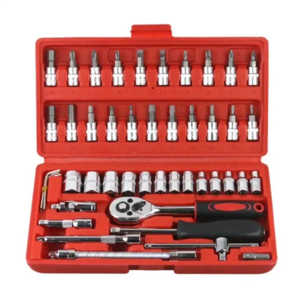 Kit De Ferramentas 46 Peças Jogo De Soquete Aço Crv 1/4 Catraca Chave Allen C/ Maleta